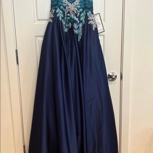 Blondie Blue Embroidered Strapless Ballgown Prom Dress - Picture 5 of 15